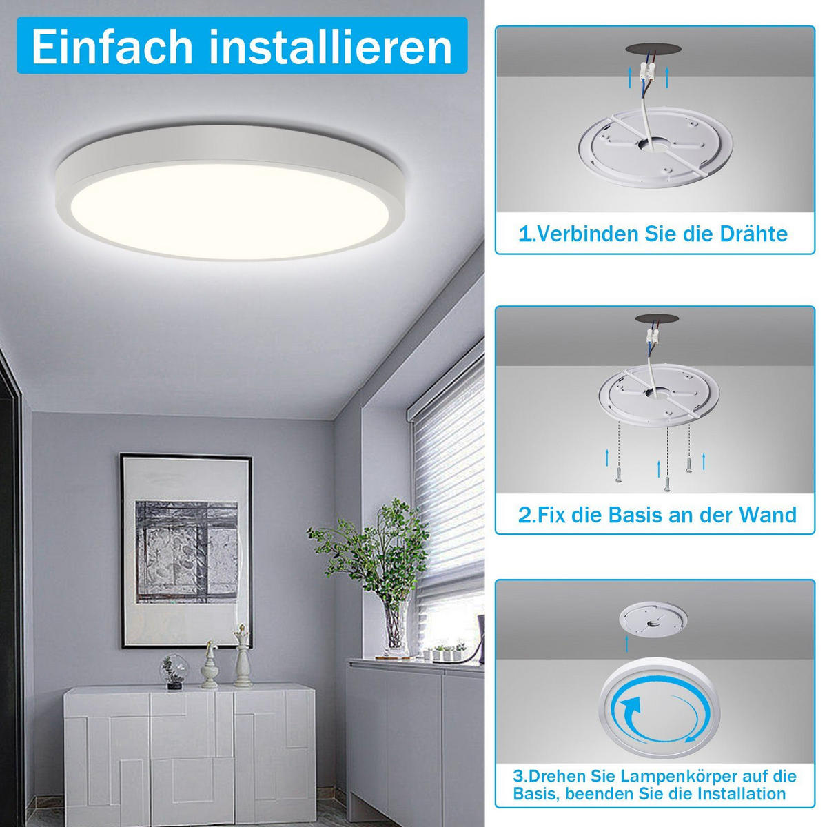LED-DECKENLEUCHTE Pan 23/23/2.1cm - Weiß, Kunststoff (23/23/2.1cm) - ZMH