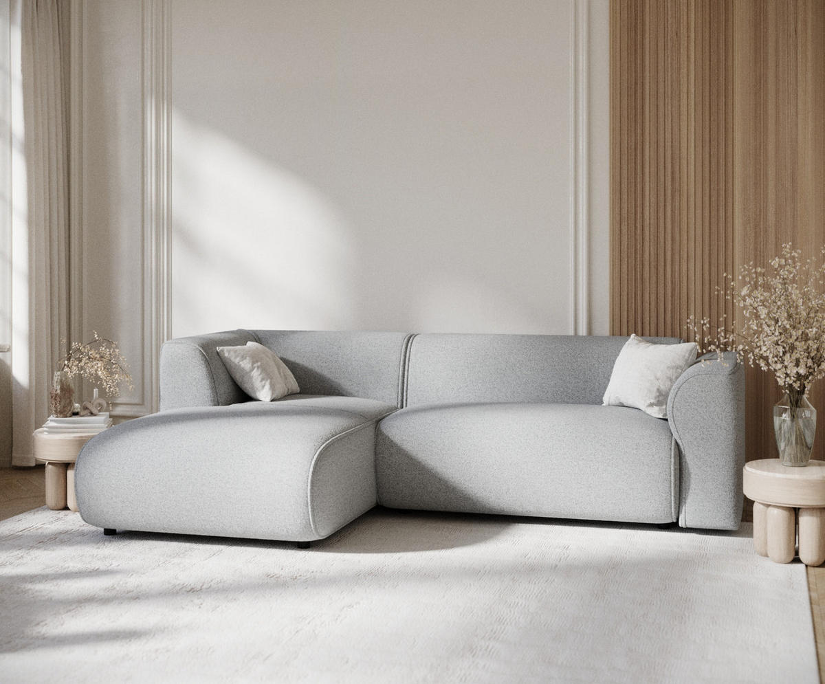 ECKSOFA Melani Hellgrau Webstoff - Hellgrau/Schwarz, Holz/Holzwerkstoff (253/153cm) - Maison de Reve