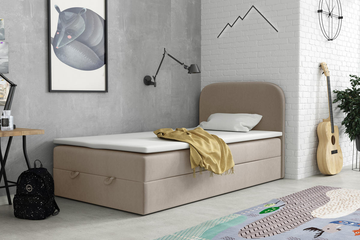 BOXBETT Hugo 100x200 Beige - Beige, Textil/Metall (100/200cm) - VLR BEDS