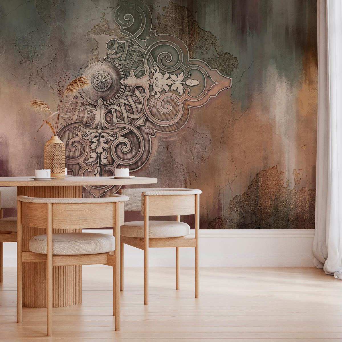 FOTOTAPETE für Esszimmer Retro Ornament Beton Wand Abstraktion 100x70 - Braun, Papier (100/70cm) - Muralo