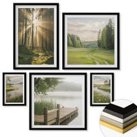 WANDBILDER 5er-Set - 50x50 cm & 20x30 cm & 40x60 cm Schwarzer Rahmen - Frühlingslandschaft Flusswiese - Schwarz, Kunststoff (40/60cm) - ArtPrintCave
