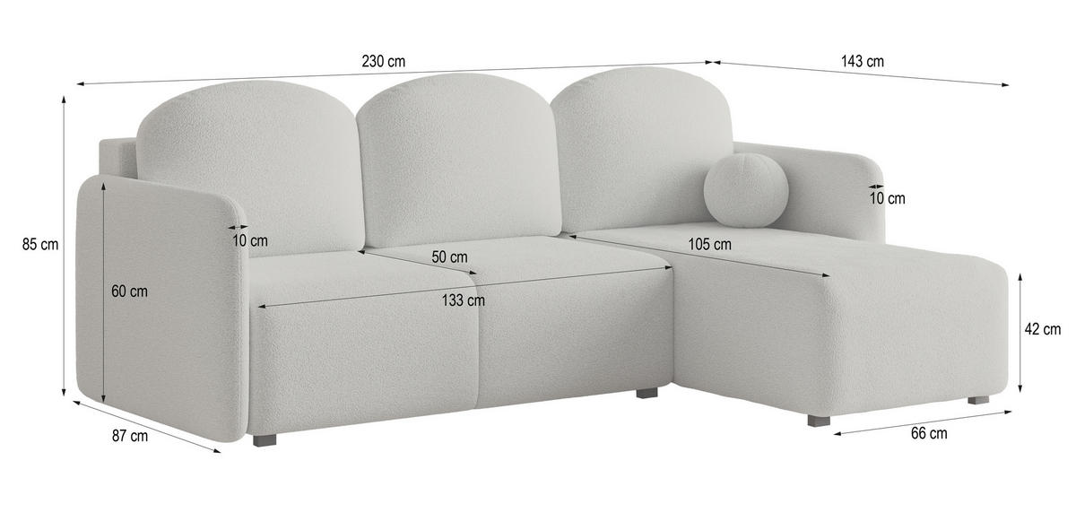 ECKSOFA SUVINO Beige Boucle-Stoff mit Schlaffunktion - Beige, Holz (230/143cm) - MASSENO