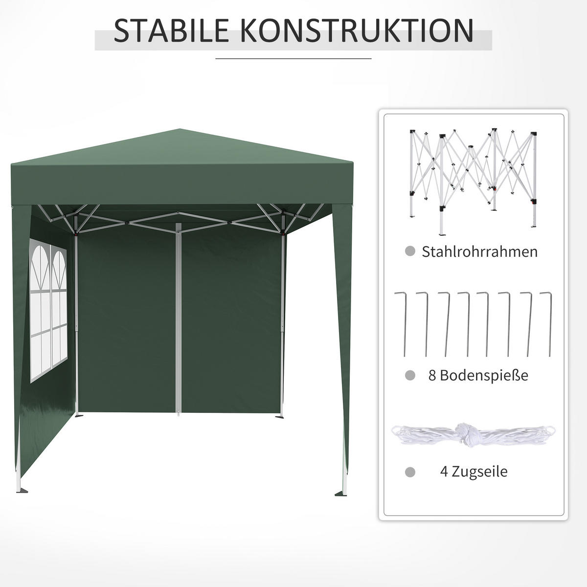 FALTPAVILLON, Braun, Stahl, Oxford-Stoff - Dunkelgrün, Metall (200/240/200cm) - Outsunny