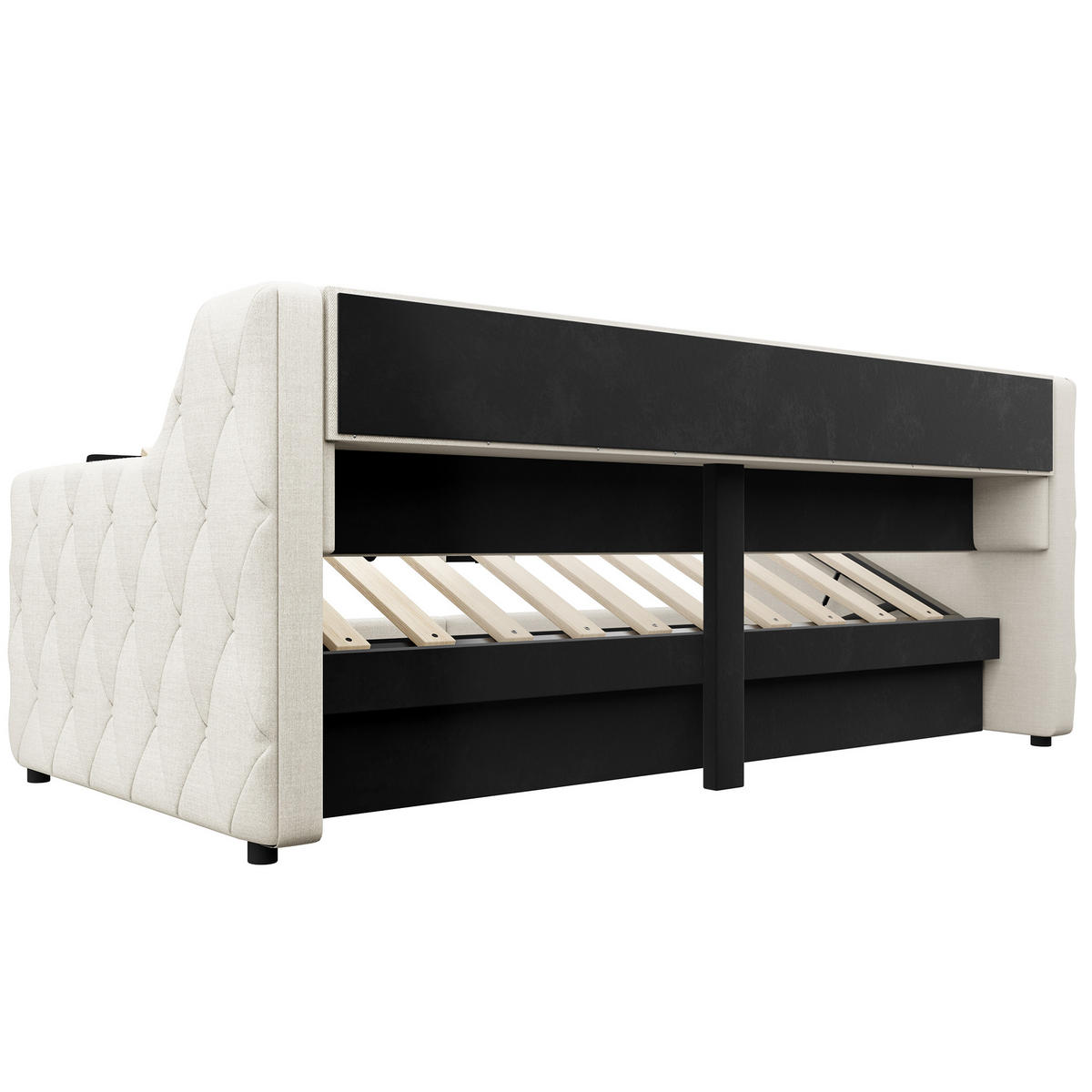 TAGESBETT 90/200 cm mit LED und Hydraulik-Stauraum, DE-42017, in Beige - Beige, Holzwerkstoff (90/200cm) - ComfortXL