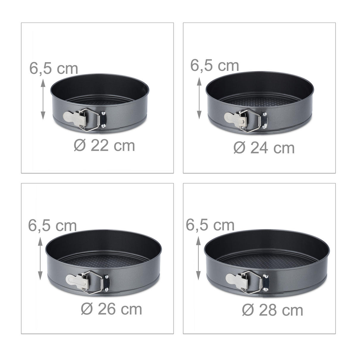 SPRINGFORM Set - Anthrazit, Metall (28/6.5/28cm) - Relaxdays