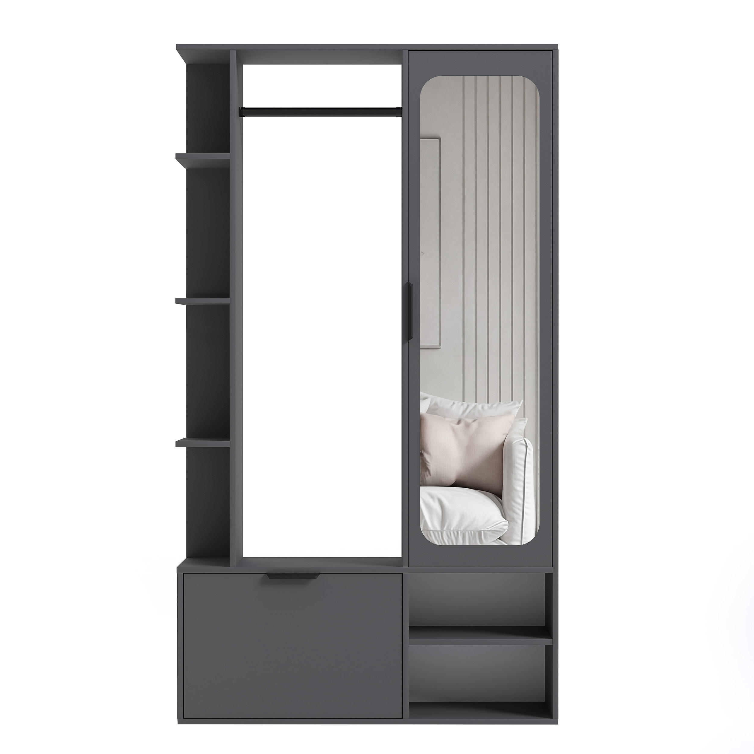 GARDEROBE mit Spiegel ELIOR - Grau, Holz (100/189.4/33cm) - Idohome