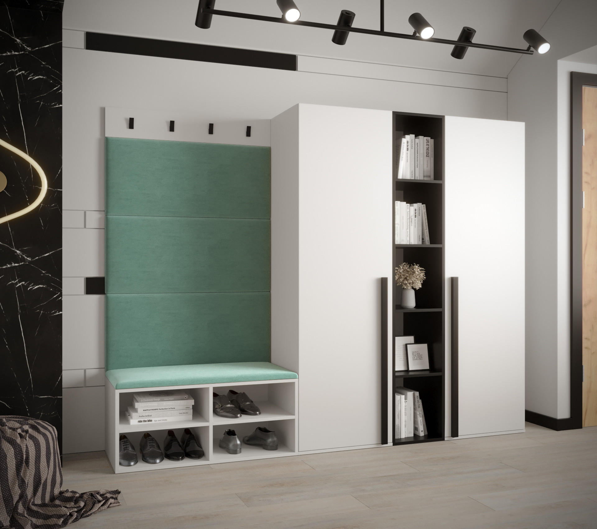 GARDEROBEN-SET 214/184/42 - Schwarz/Weiß, Holz/Kunststoff (214/184/42cm) - MÖBEL KRYSPOL