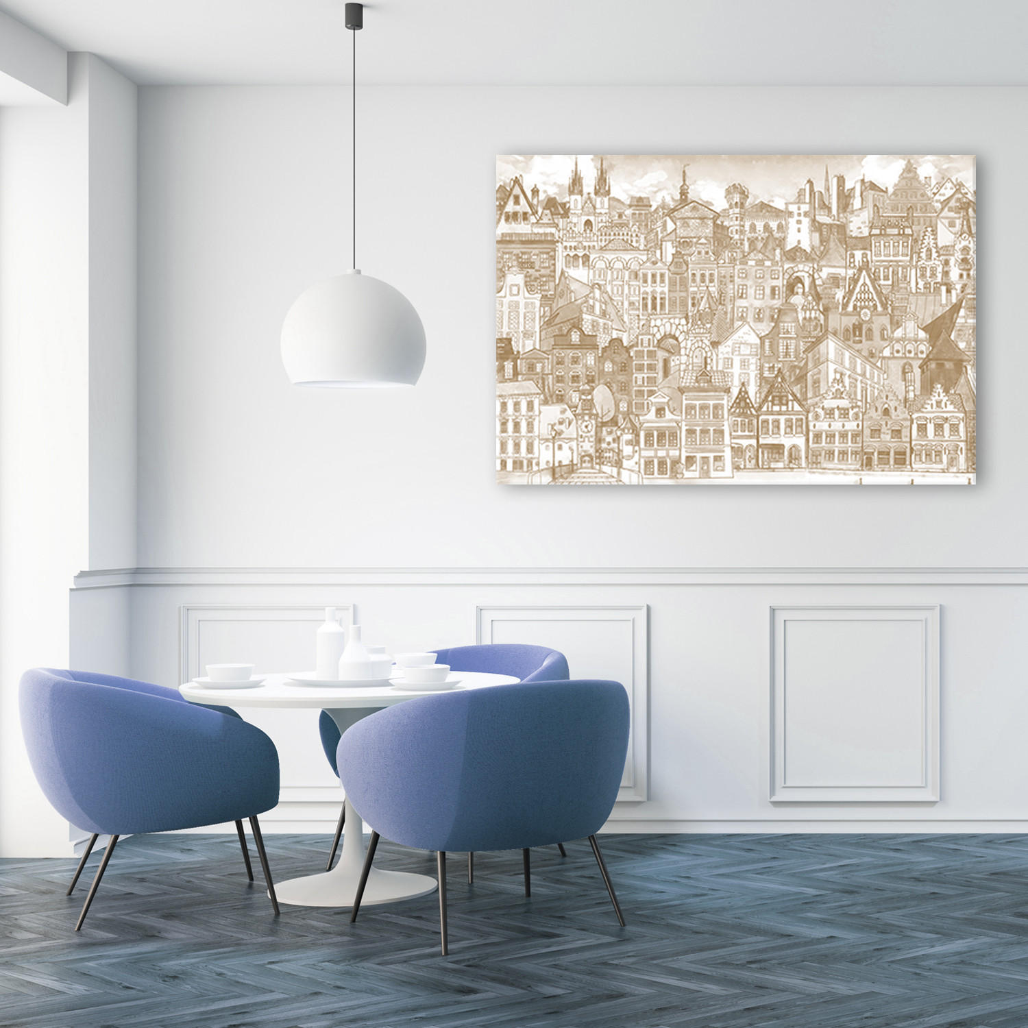 WANDBILD fröhliche stadt - Beige, Textil (60/40cm) - Feeby