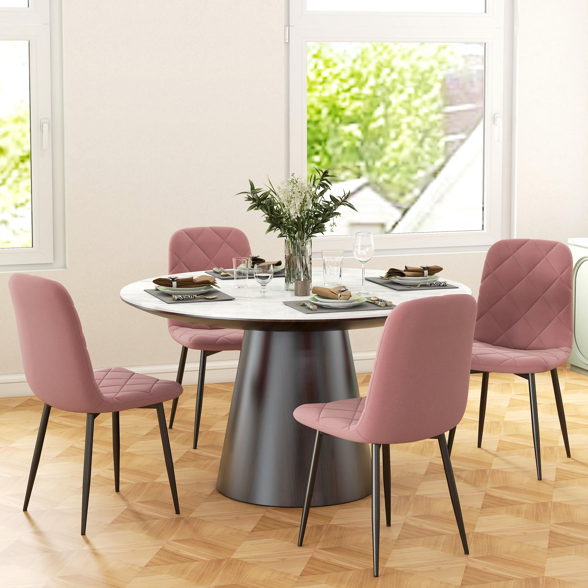 ESSZIMMERSTÜHLE 4er Set Küchenstuhl mit Rückenlehne, Rosa - Rosa, Kunststoff (45/87/54cm) - HOMCOM