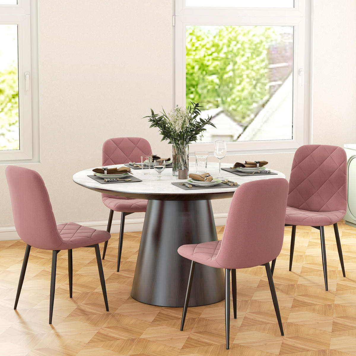 ESSZIMMERSTÜHLE 4er Set Küchenstuhl mit Rückenlehne, Rosa - Rosa, Kunststoff (45/87/54cm) - HOMCOM