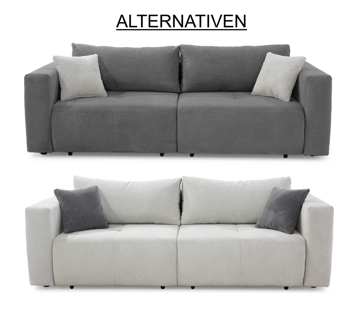 SCHLAFSOFA Verwandlung: Big-Sofa/Eckcouch, 2 Bettkästen, B243/T115-161/H84 cm, Liegefläche 145x197 cm, Waffelcord Silber-Grau / 15242 - Silberfarben/Schwarz, Kunststoff/Textil (243/84/115cm) - luma-home