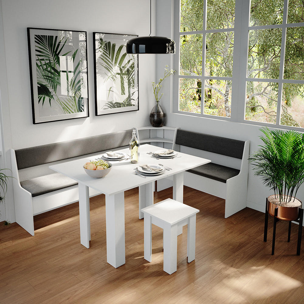 ECKBANKGRUPPE Roman Weiß 210 x 41.5 cm mit Tisch - Anthrazit/Weiß, Holzwerkstoff (210/80/150cm) - Vicco