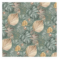 FOTOTAPETE Große Blätter mit Rosen vor Grün 288/288 cm - Grün, Papier (288/288cm) - Bilderwelten