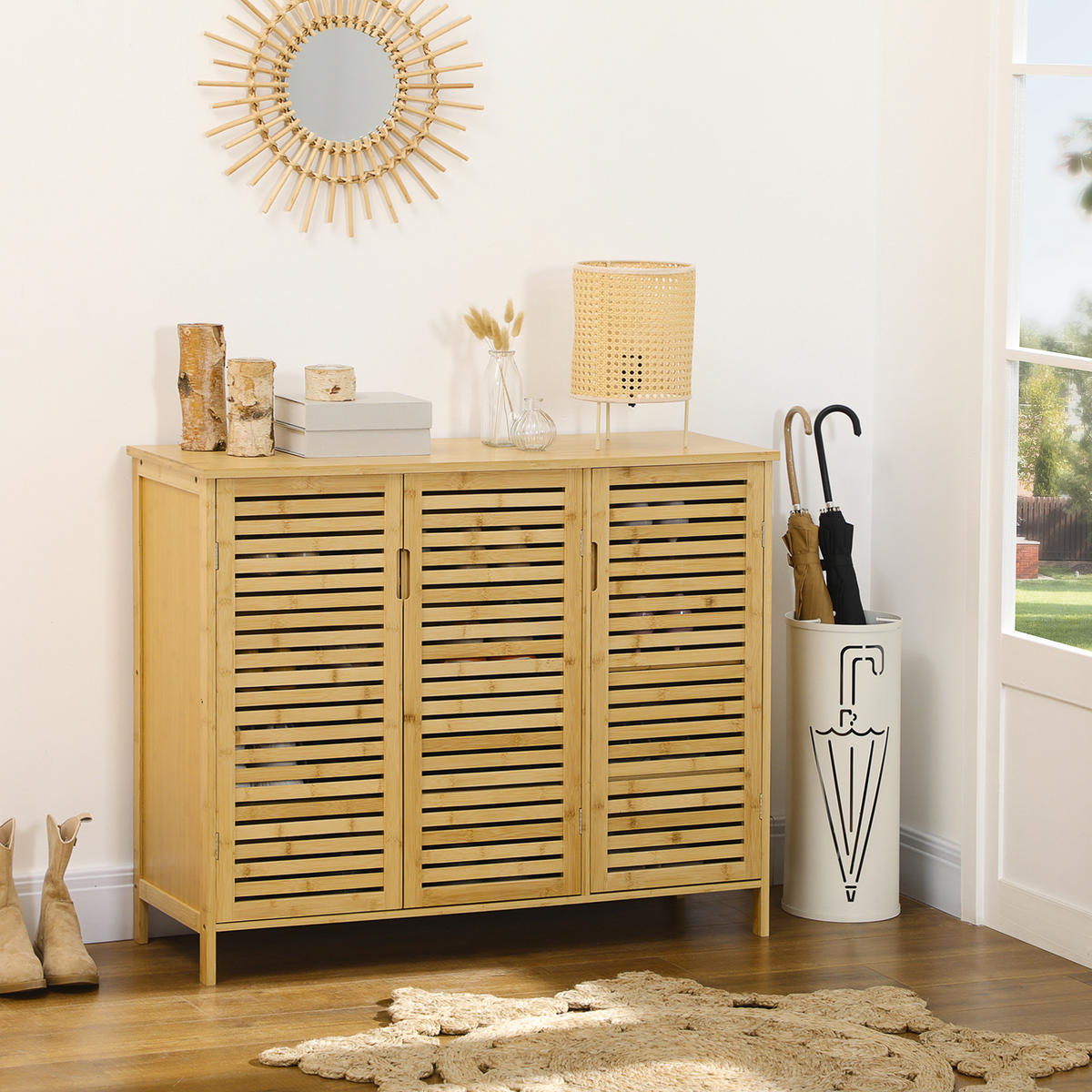 SCHUHSCHRANK Natur Bambus mit Türen Stauraum 1 Stück - Naturfarben, Holz (100/80/35cm) - PANGIVO