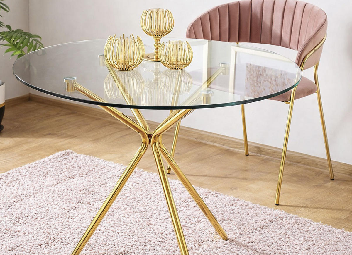 ESSTISCH Azalia Glas / gold 80 / 80 / 75cm - Goldfarben, Glas/Holz (80/80/75cm) - Feldmann-Wohnen