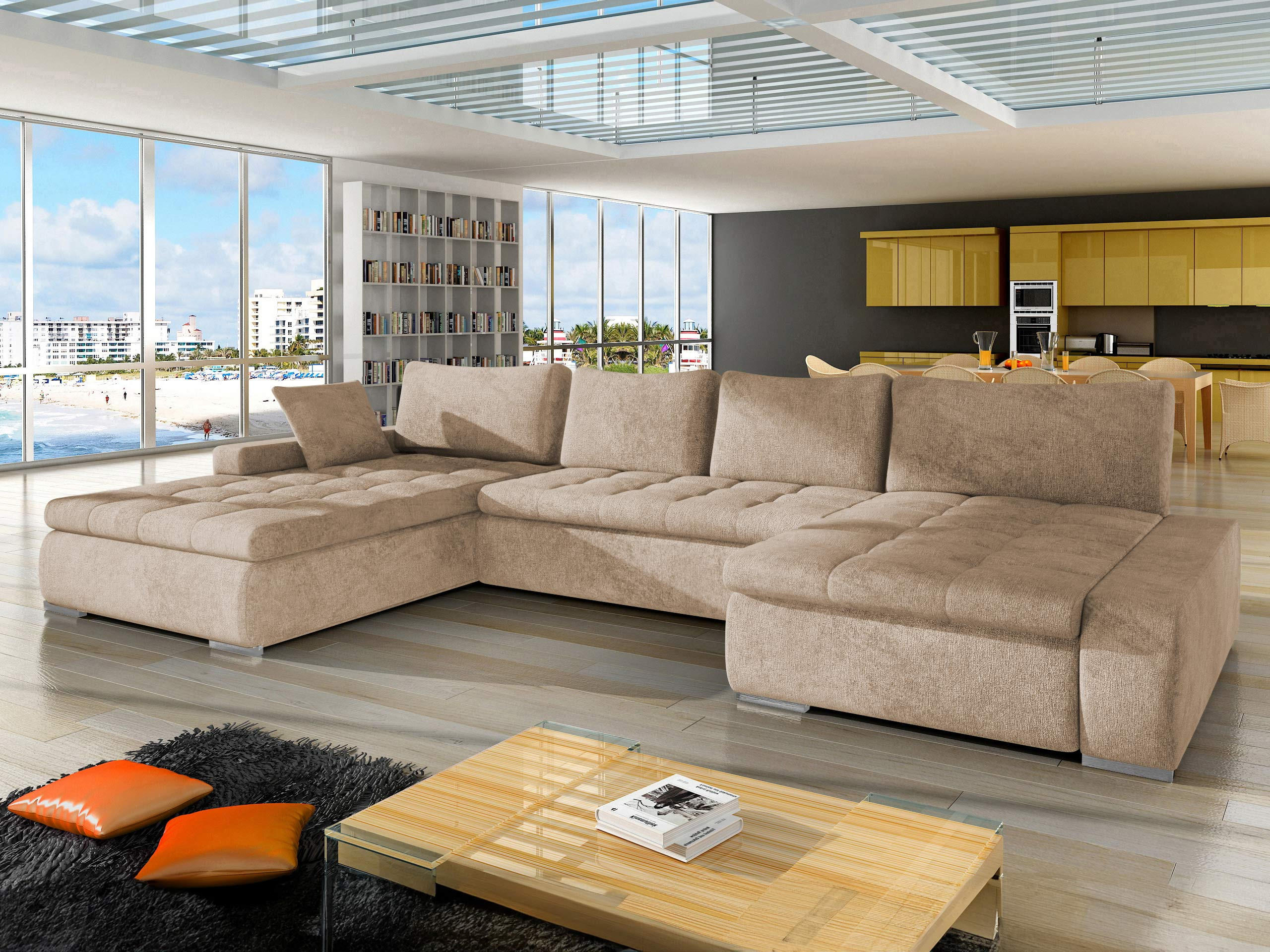WOHNLANDSCHAFT Caro - Silberfarben/Cappuccino, Holz/Textil (394/80/213cm) - MIRJAN24