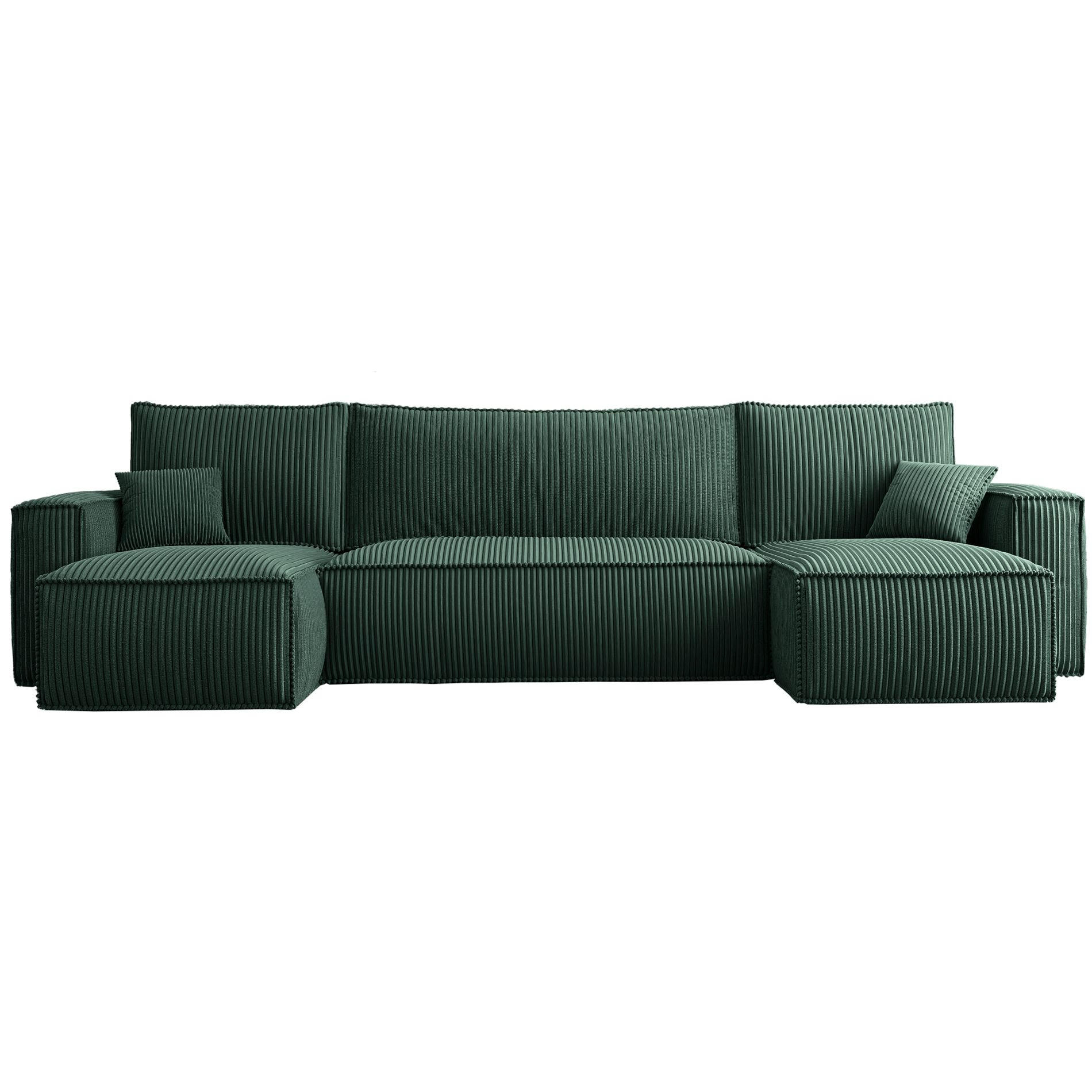 WOHNLANDSCHAFT Scarlo Dunkelgrün Cordbezug - Dunkelgrün/Schwarz, Kunststoff/Textil (312/83/145cm) - Selsey