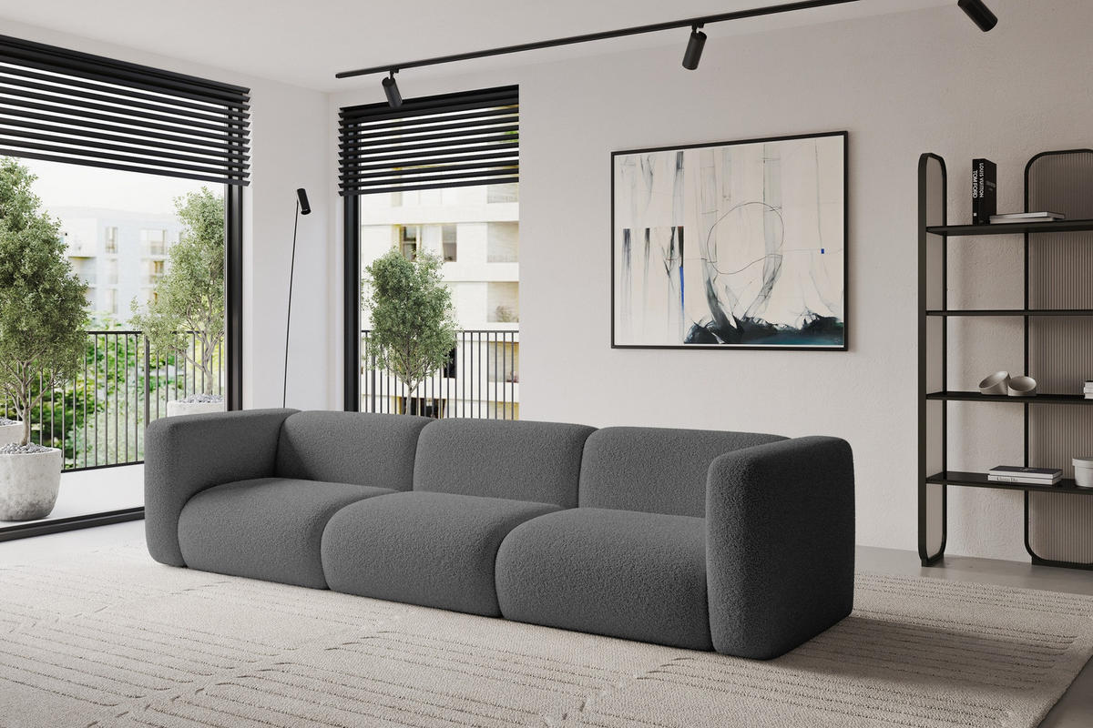 MODULÁRNÍ pohovka MIRA-S2, 3místná, 319 × 89 × 70 cm, šedá, bouclé - šedá/černá, kompozitní dřevo/textil (319/70/89cm) - ALTDECOR