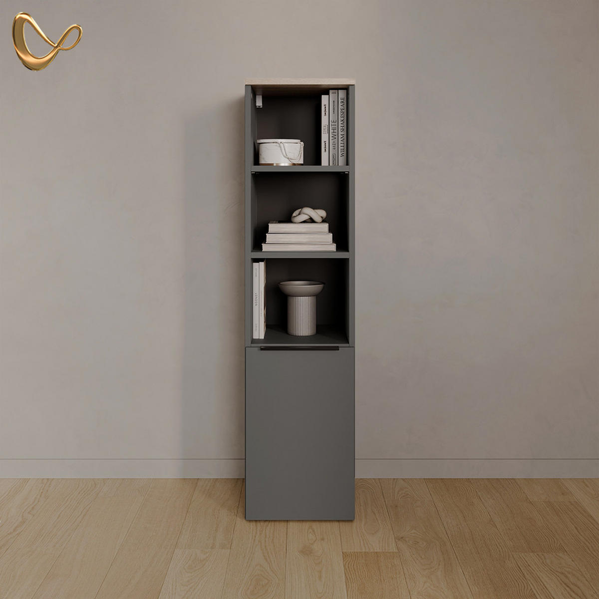 UNIVERSALSCHRANK Piave Anthrazit/Sonoma mit einer Tür - Anthrazit/Sonoma Eiche, Holzwerkstoff (30.2/120/40cm) - Livinity®