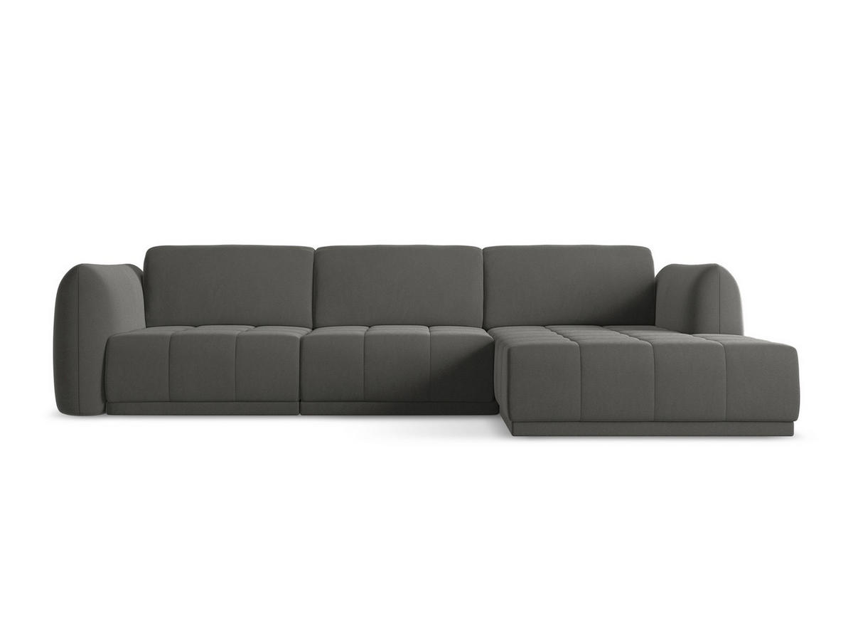 ECKSOFA Rechts Samt Stoff Grau - Dunkelgrau/Schwarz, Kunststoff/Textil (290/170cm) - Makamii
