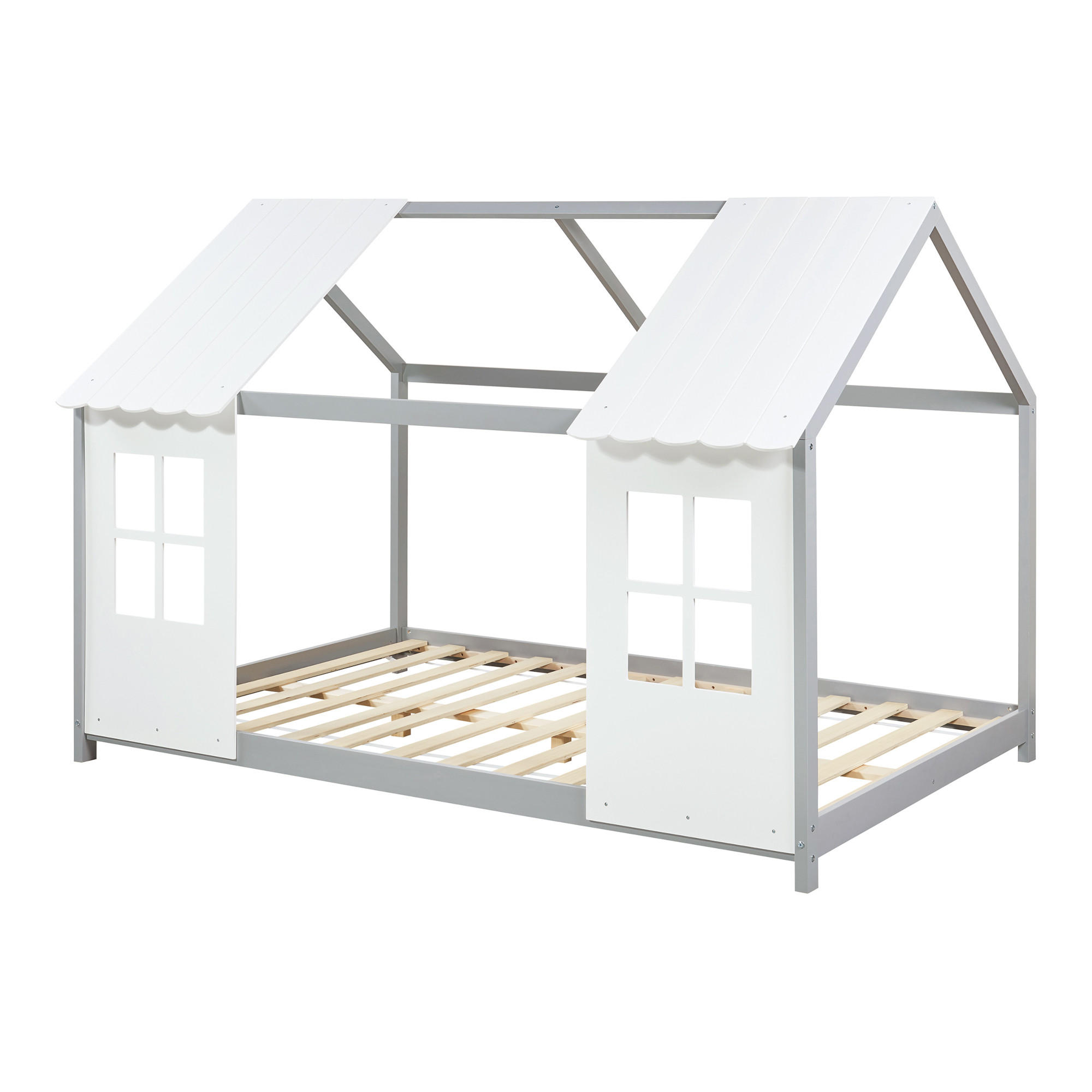 HAUSBETT Tostedt - Weiß/Grau, Holz (120/200cm) - [en.casa]