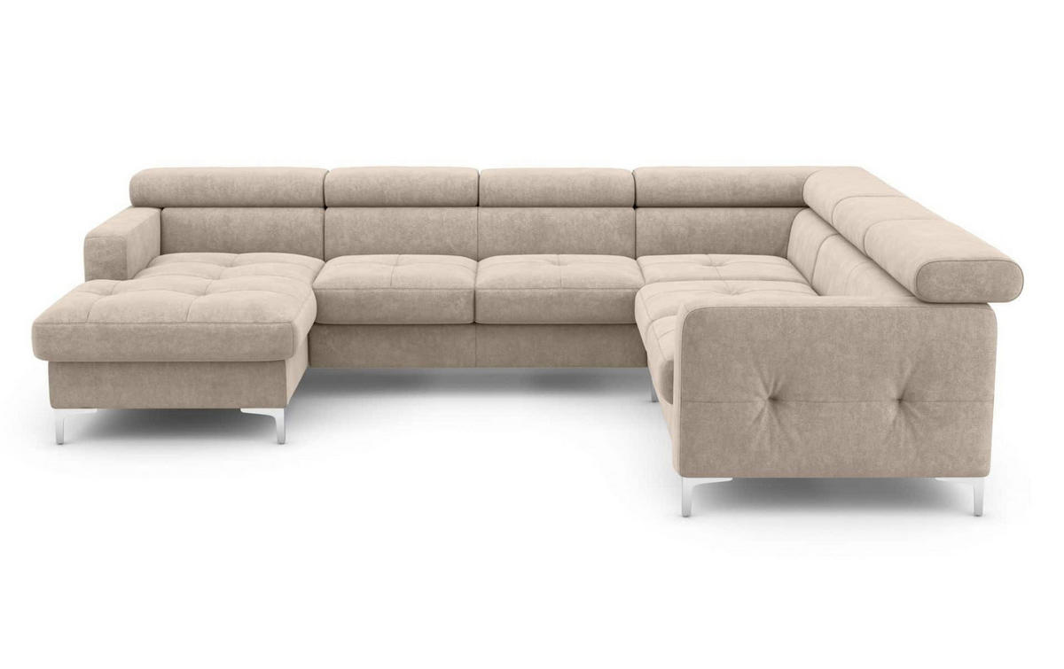 WOHNLANDSCHAFT mit Schlaffunktion und Bettkasten - Chromfarben/Beige, Holz/Textil (240/74/304cm) - Cotta