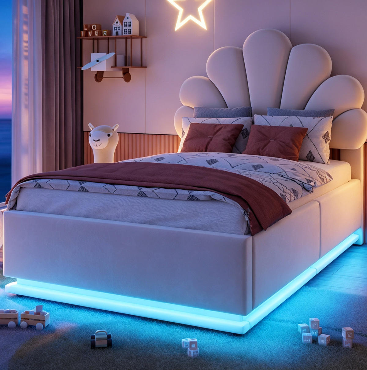 POLSTERBETT 90x200 cm in Beige mit LED-Beleuchtung und hydraulischem Stauraum - Beige, Textil (90/200cm) - IVMEU