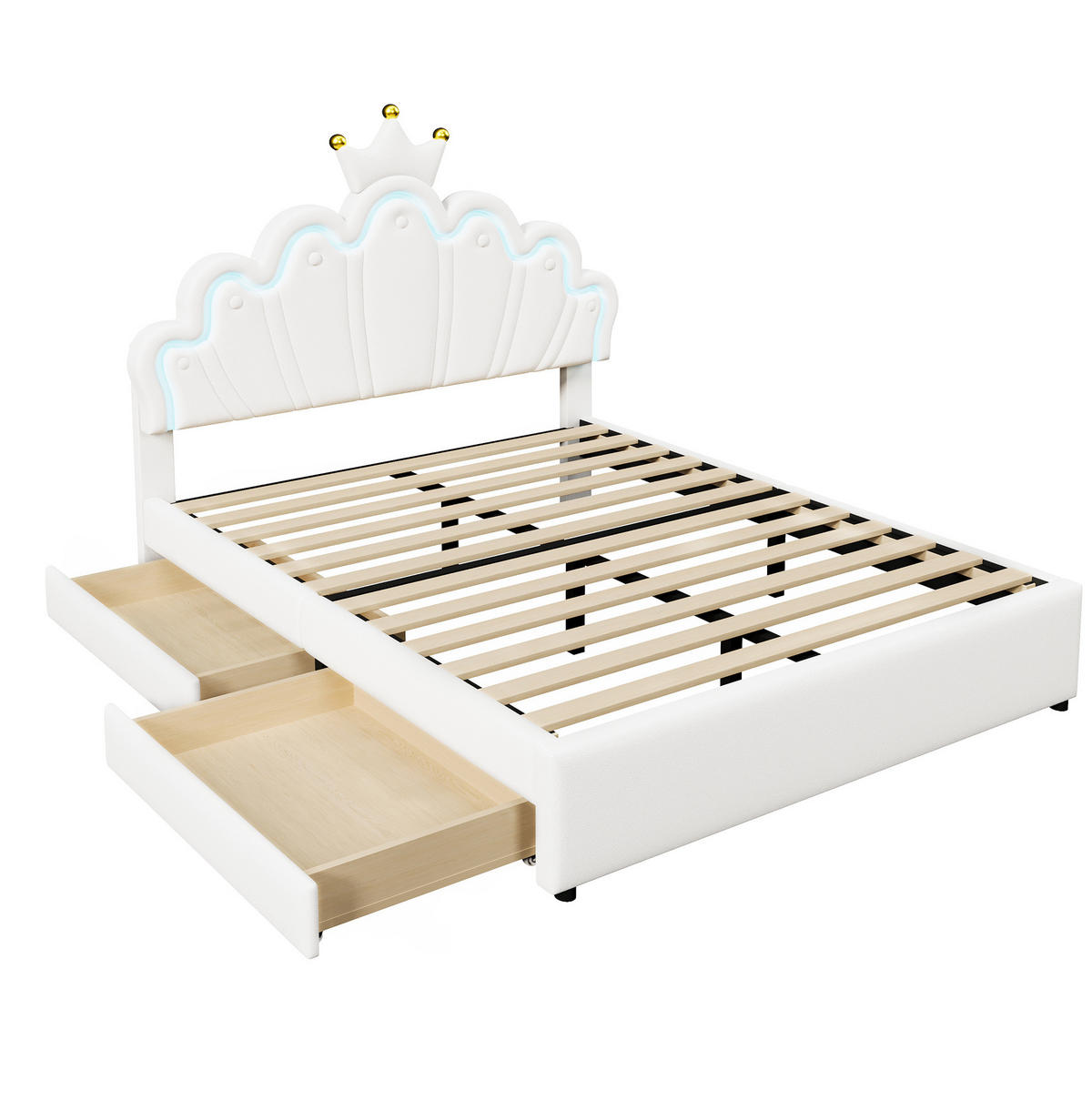KINDERBETT Polsterbett 140/200 cm aus PU mit verstellbarem Kopfteil und LED-Ambientelicht Weiß - Weiß, Leder (140/200cm) - Modenvie
