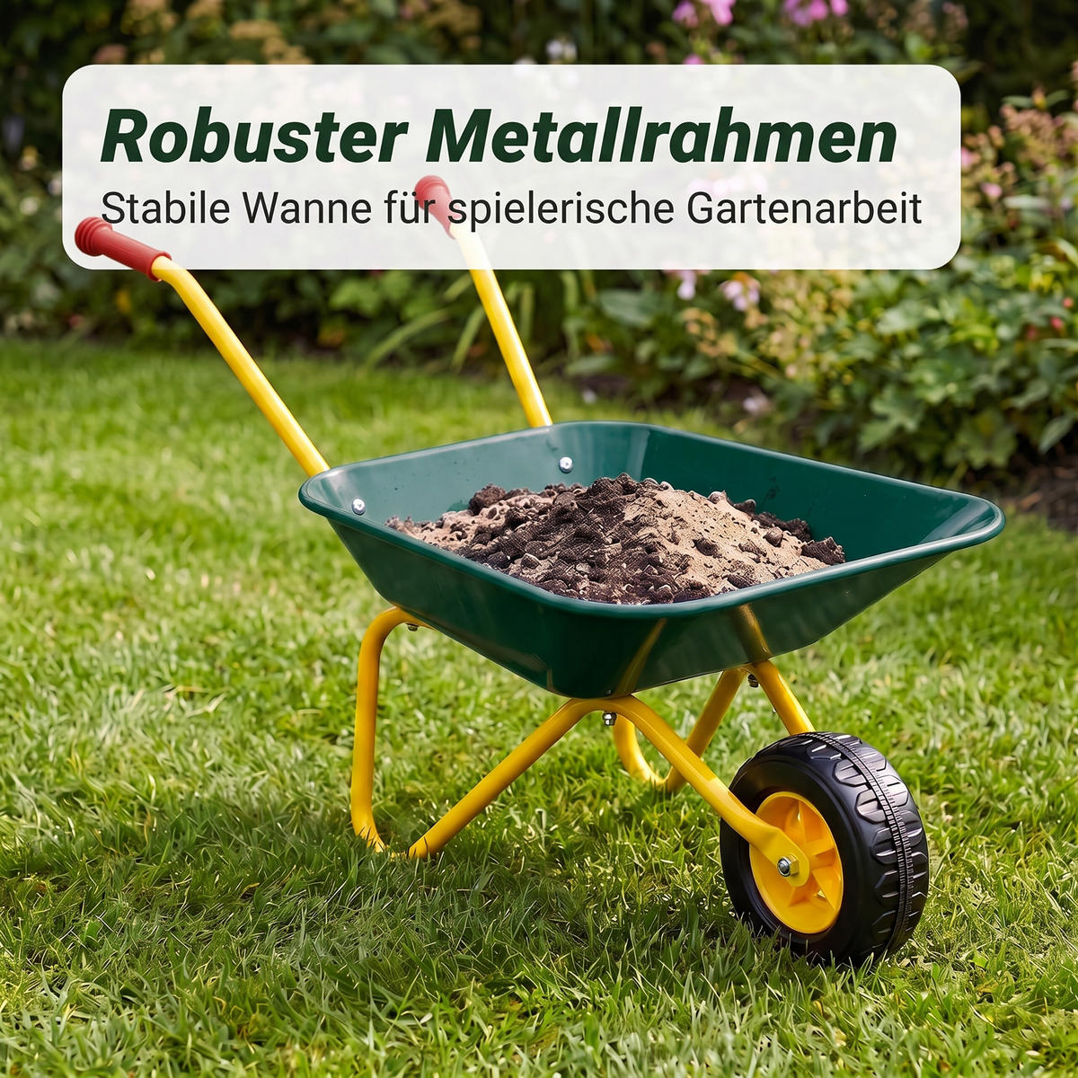 SKOTTKÄRRA Grön för barn metall - Mörkgrön, Metall/Plast (74/43/36cm) - Relaxdays