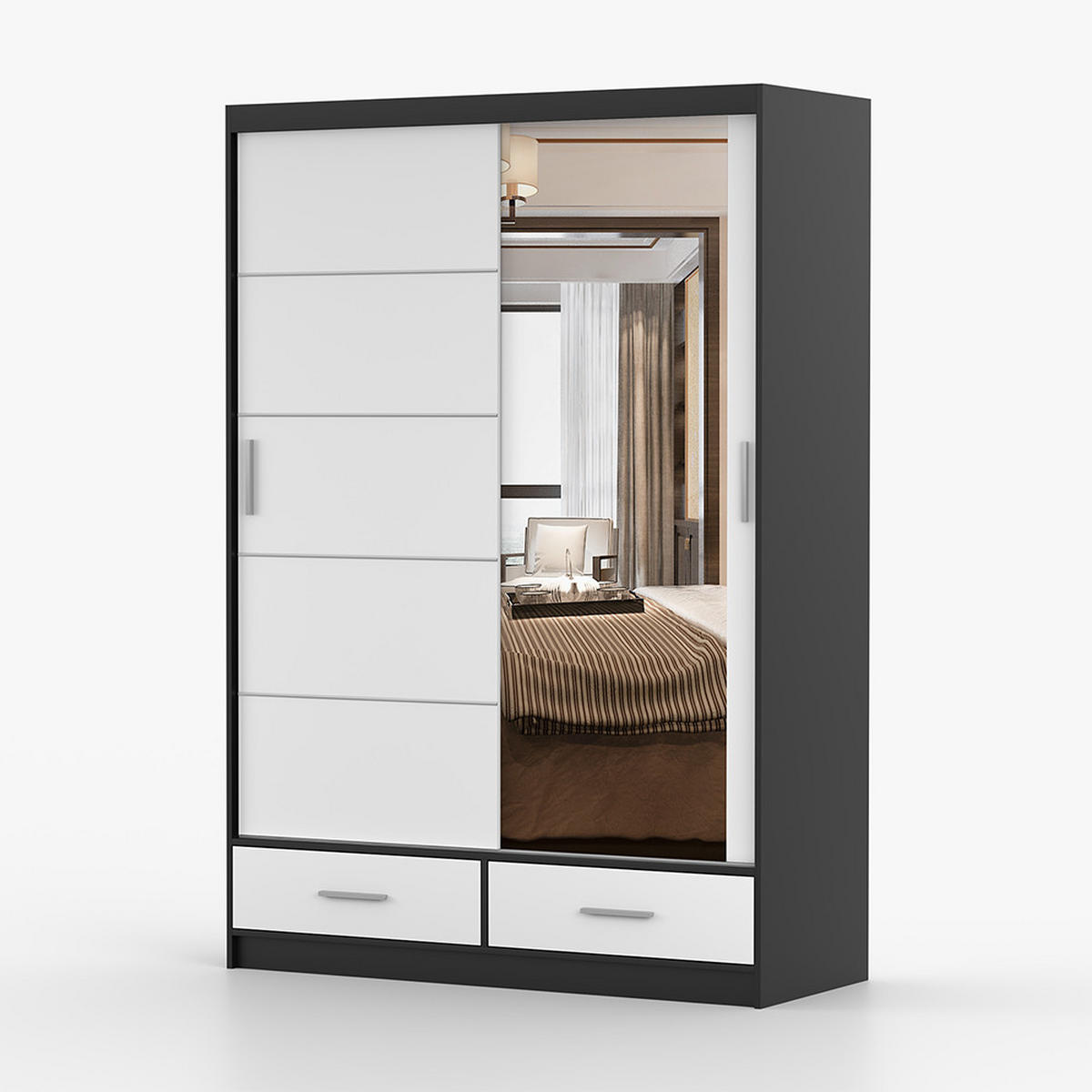 KLEIDERSCHRANK Florence 150 cm, 150/218/61, 2-türig, grau - Schwarz, Holzwerkstoff (150/218/61cm) - imoebel24
