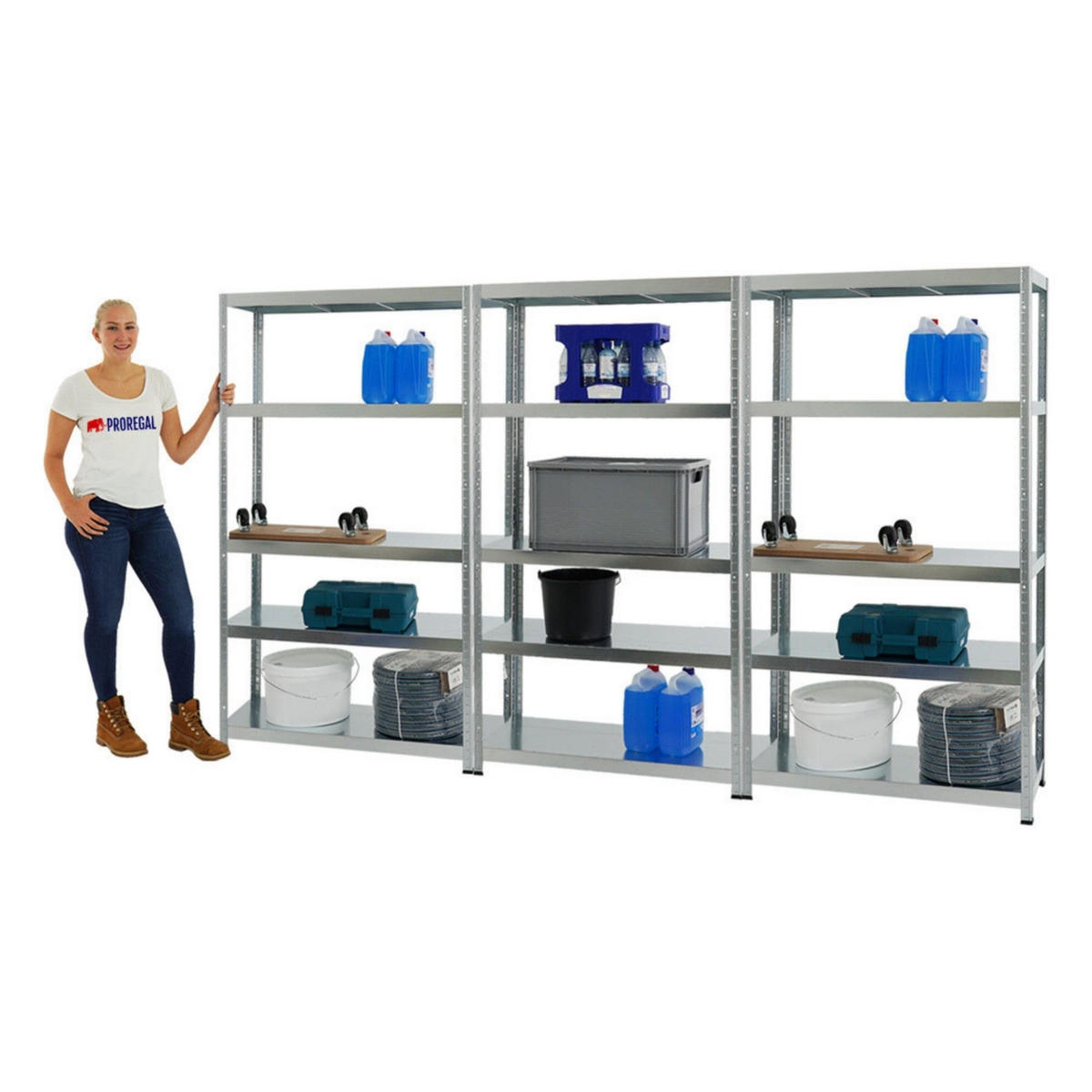 SCHWERLASTREGAL Steel Eagle 3er-Set mit 3x 180x100x40 cm Fachlast 130 kg Verzinkt - Silberfarben, Metall (300/180/40cm) - PROREGAL
