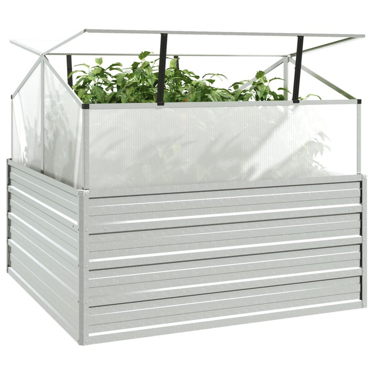 GARTEN-HOCHBEET mit Gewächshaus 100x100x85 cm Silber - Silberfarben, Metall (100/85/100cm) - furnicato