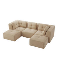 3-SITZER Sofa 297x177x69 cm aus Cordstoff rahmenlos modular mit 2 Ottomans, beige - Beige, Textil (177/69/297cm)