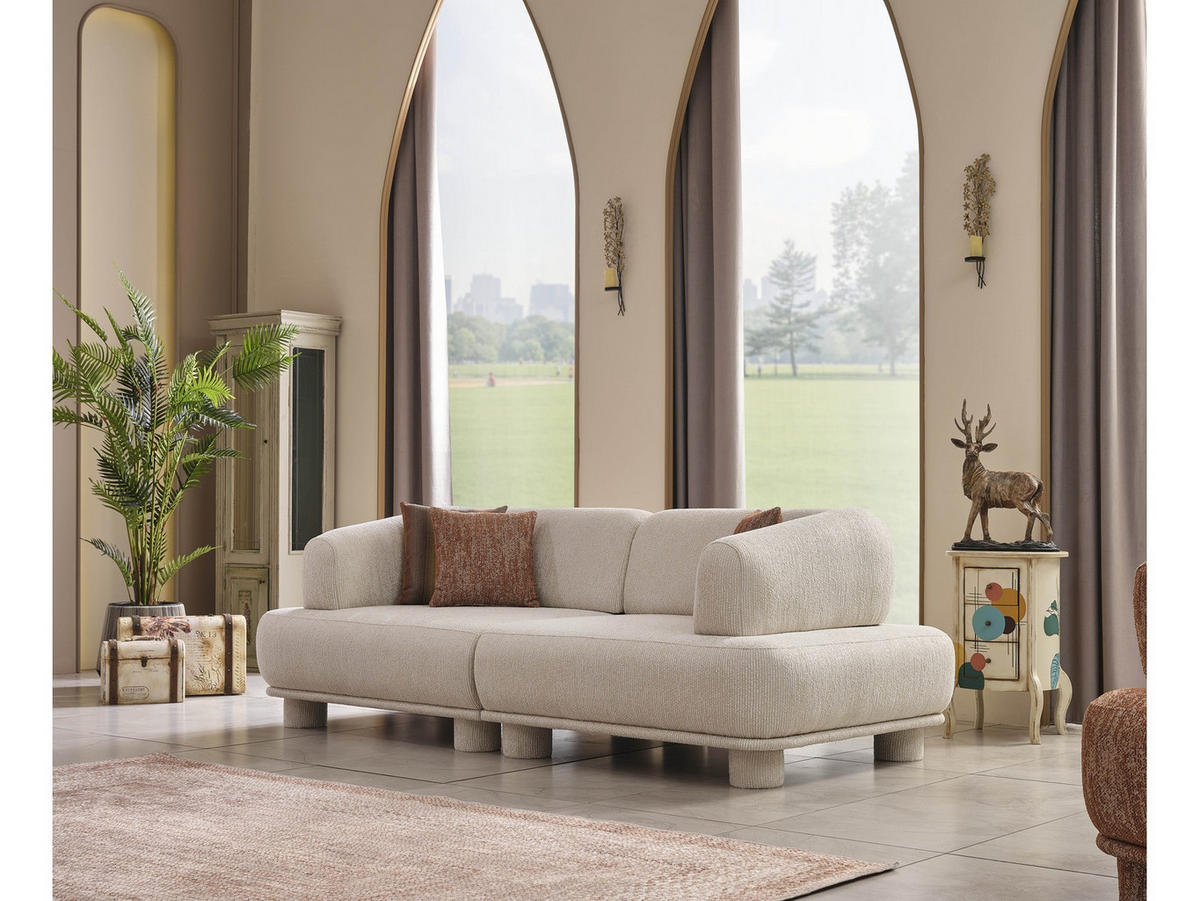 SOFA Solano 3-Sitzer Bouclé Creme - Creme, Holz/Textil (265/85/106cm)