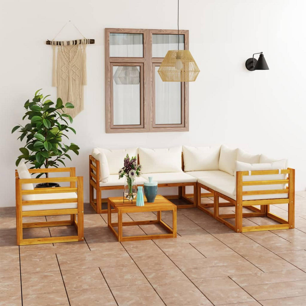 GARTENSET Reich 7-teilig - Creme, Holzwerkstoff - Nettlife
