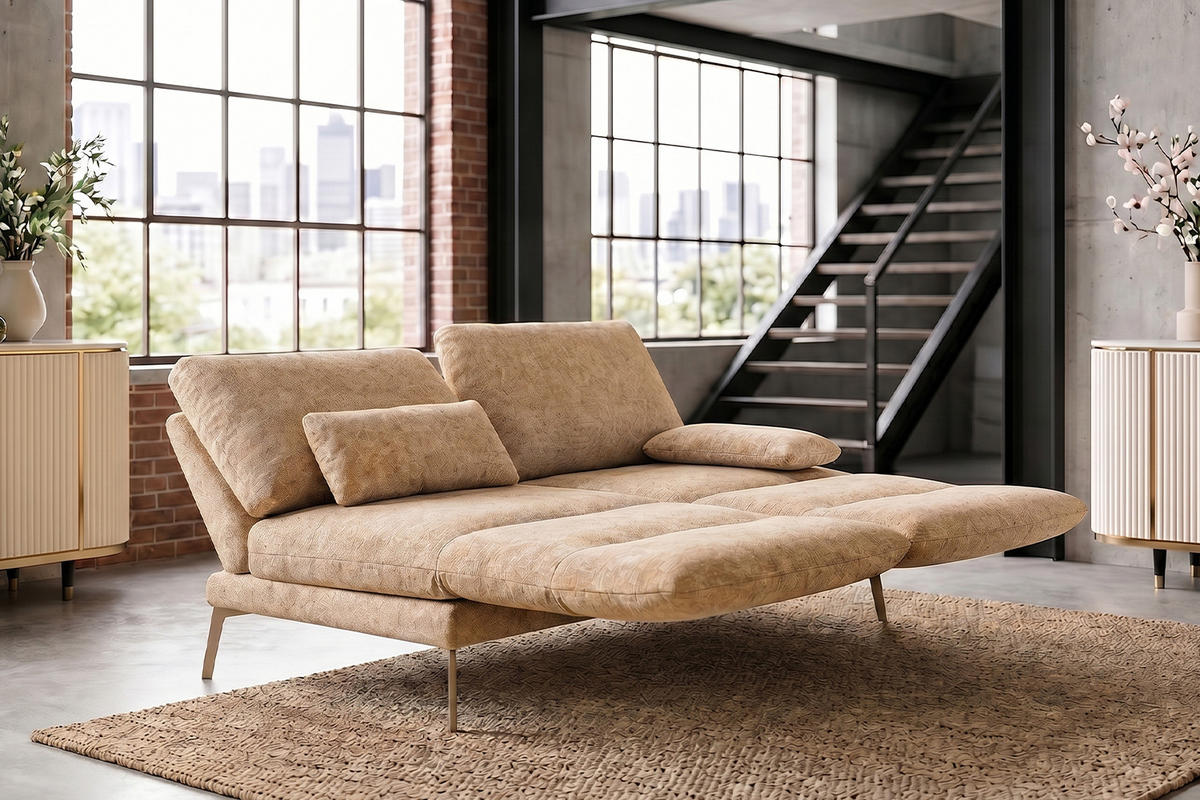 SOFA HOLLY Gelb Flachgewebe - Gelb/Braun, Textil/Metall (176/90/92cm) - KAWOLA