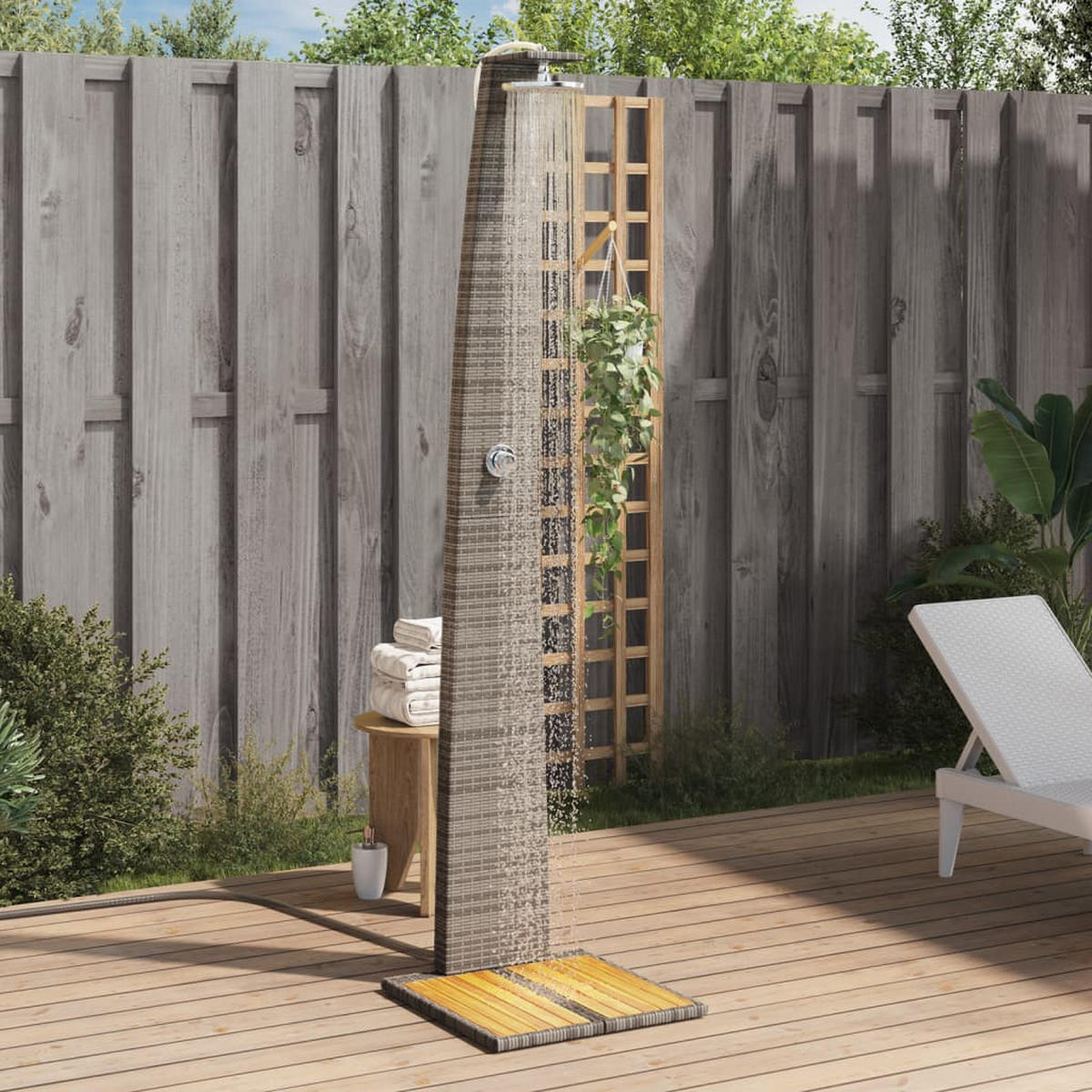 GARTENDUSCHE Grau 55/60/224 Cm Poly Rattan Und Akazienholz - Grau, Holz (55/224/60cm) - vidaXL