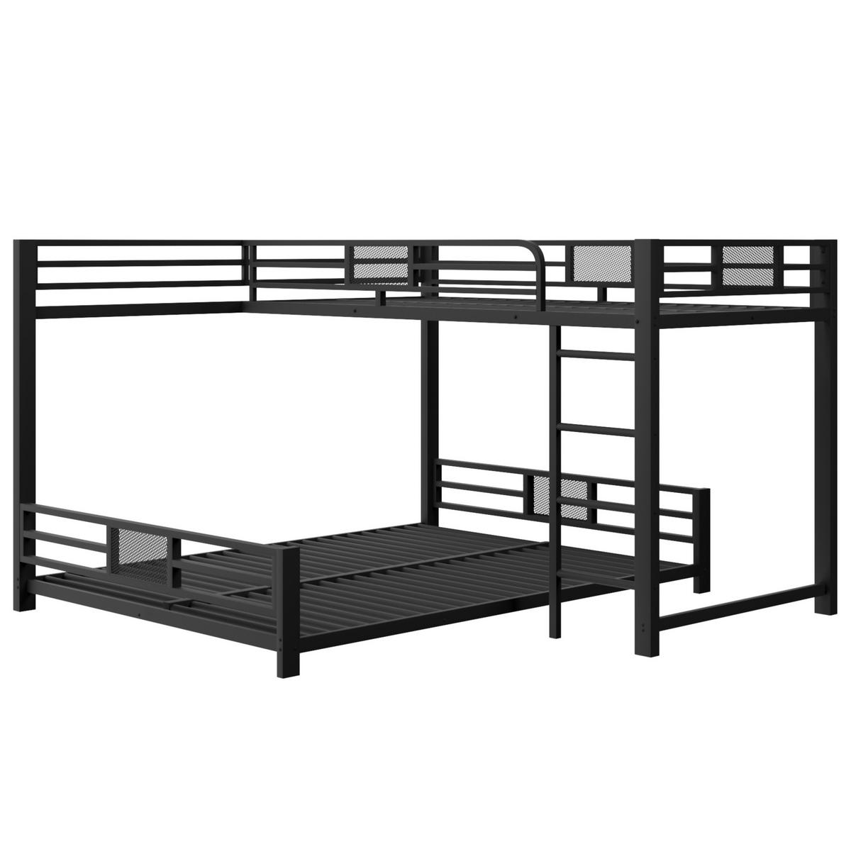 ETAGENBETT aus Metall 90x200/140x200 cm Schwarz in L-Form mit Schutzgittern und platzsparendem Design - Schwarz, Metall (140/200cm) - Modfu