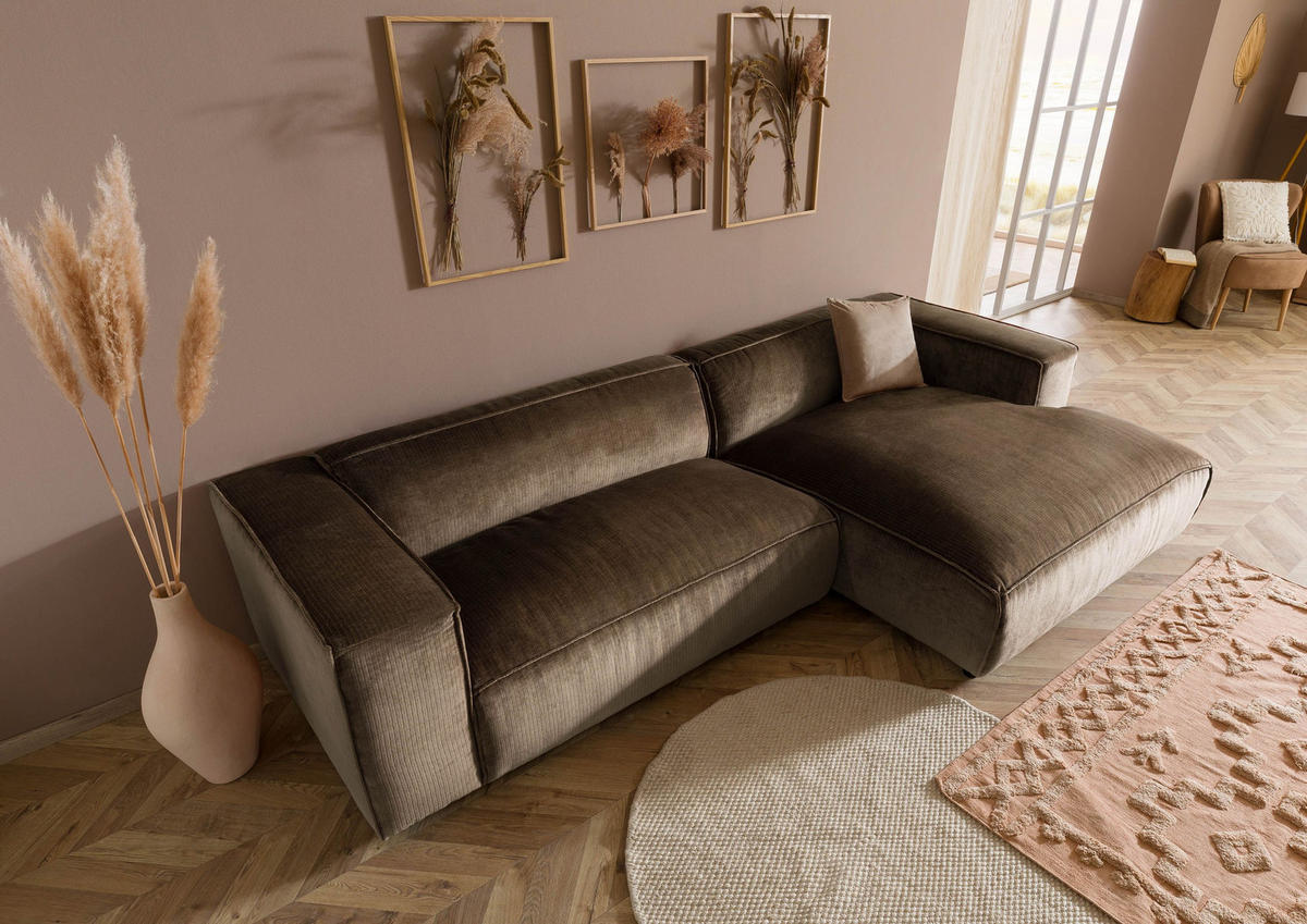 ECKSOFA 304x164x69 Ottomane rechts Cord taupe VALENCIA - Taupe, Kunststoff (304/164cm) - Massivmoebel24