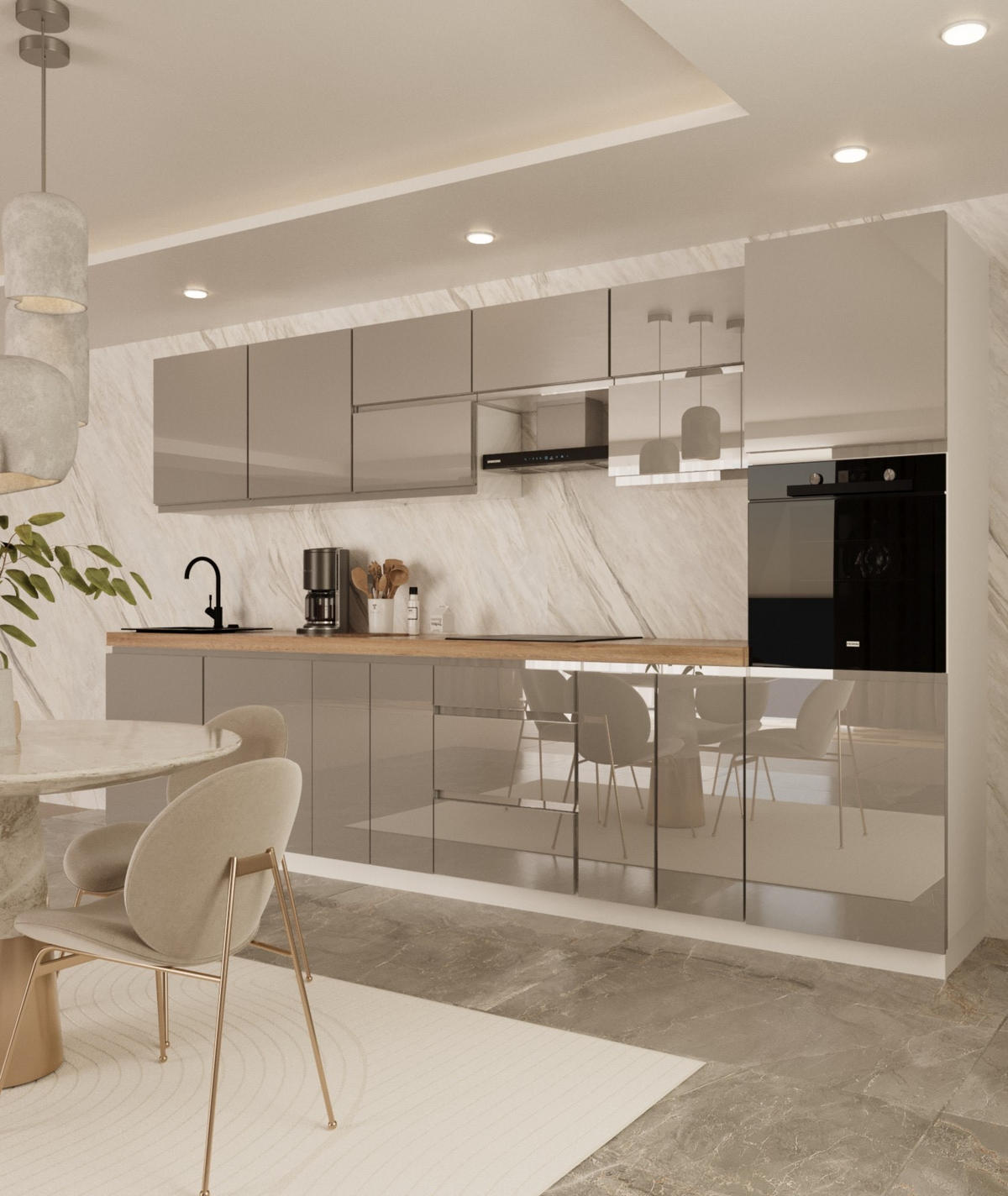 KÜCHENZEILE 340 cm - Aspen KA13-M340- in Grau/Hochglanz - Grau, Holz (340/212/58cm)