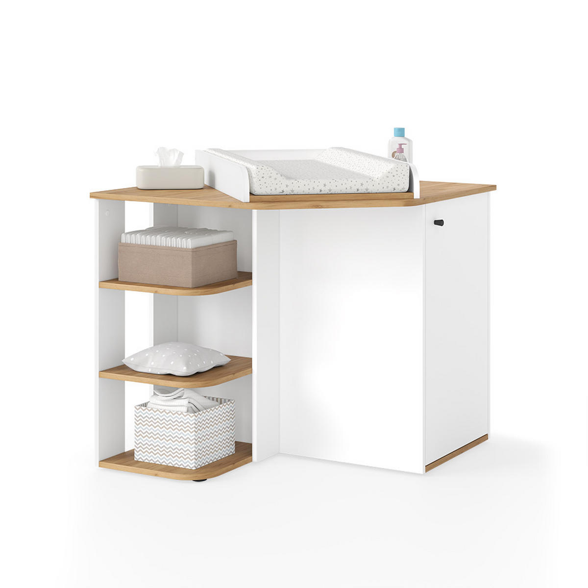 KOMODOVÝ PŘEBALOVACÍ STŮL Kristian Bílý/zlatý dub - bílá, kompozitní dřevo (85/77.3/85cm) - Vicco