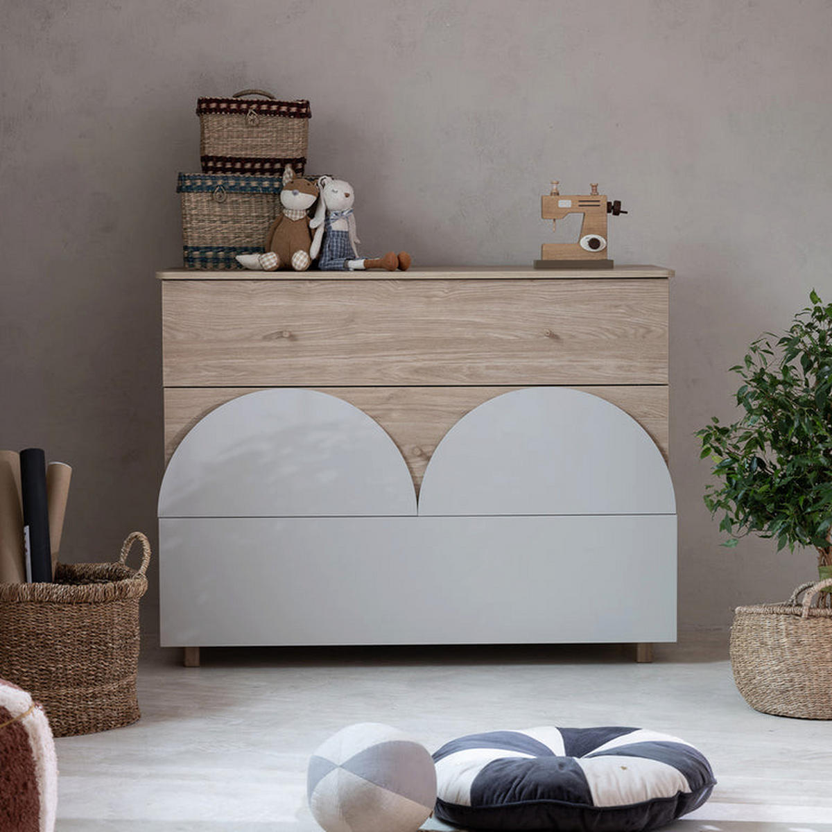DJEČJA KOMODA Bloom Bejž i drvo - smeđa, drvni materijal (120/93/52cm) - Petits-meubles