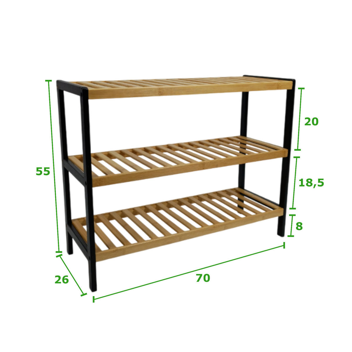 SCHUHREGAL Bambus Schwarz Naturfarben 3 Ablahen 70/26/55 cm - Hellbraun/Schwarz, Holz (70/55/26cm) - Begryf