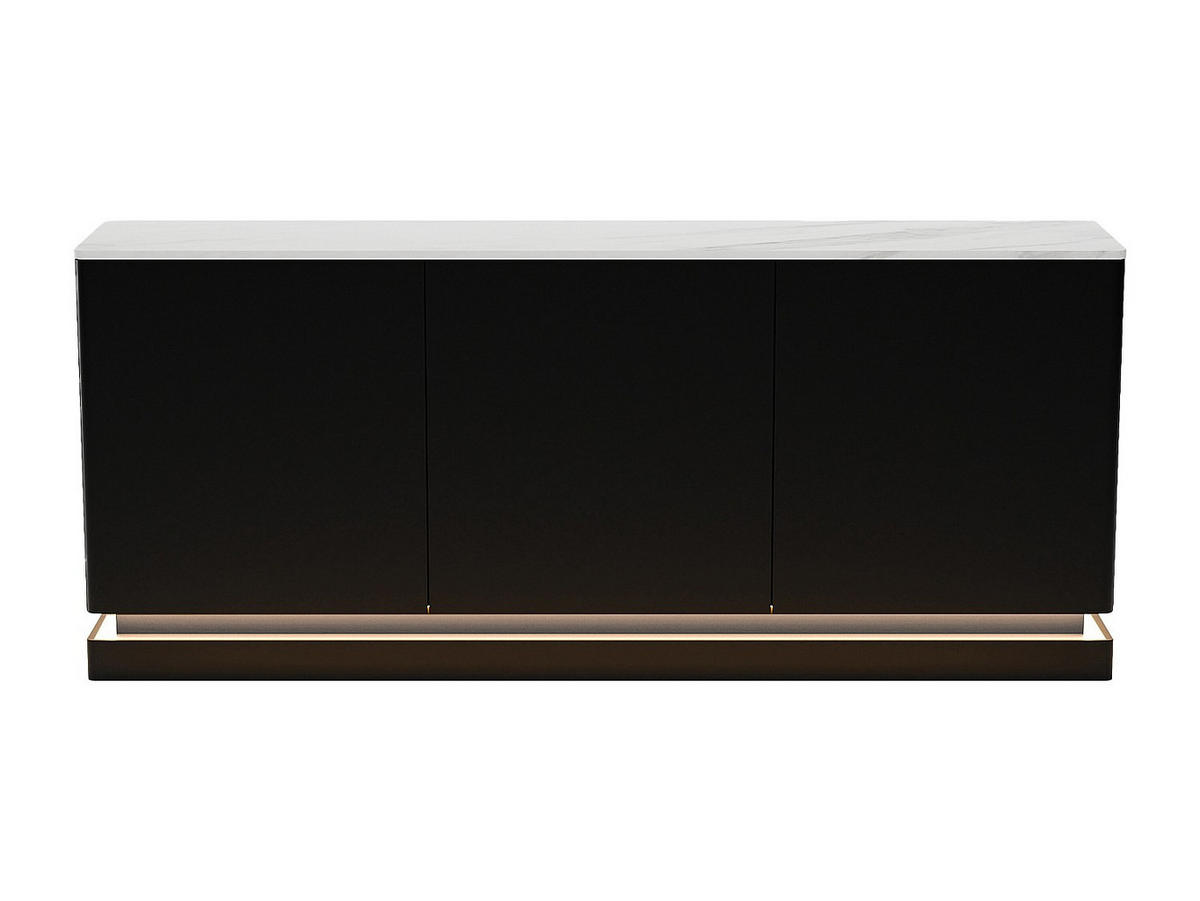 SIDEBOARD mit 3 Türen - Mit LED-Beleuchtung - MDF - Schwarz & weiße Marmor-Optik - DEVIKA - Schwarz, Holz (189.6/80/40cm) - Pascal Morabito
