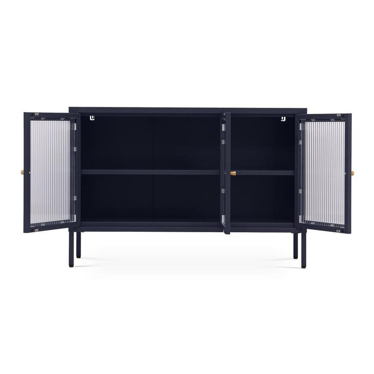 TV-LOWBOARD Industrielles aus nachtblauem Metall, 105 cm, 3 Türen aus gehärtetem Glas - CALEB - Blau, Metall (105/70/35cm) - Sicaan