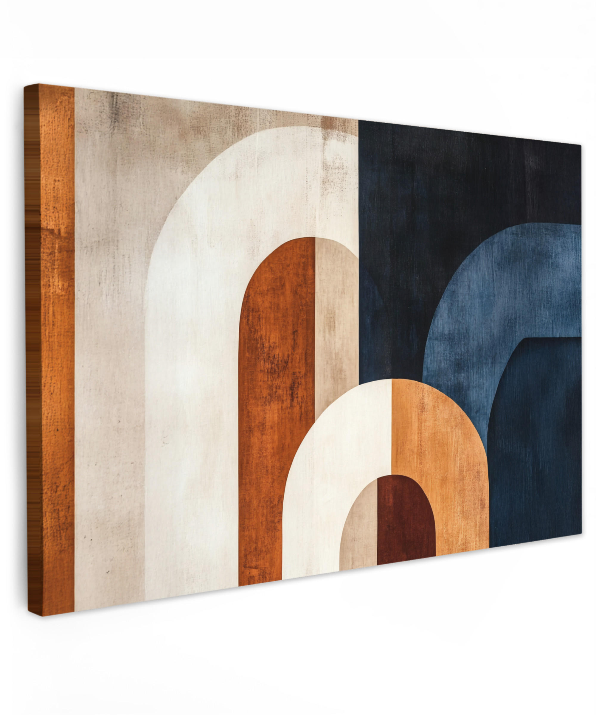 LEINWANDBILD Abstrakt - Formen - Dunkelblau Gemälde 60x40 cm - Cognac, Textil (60/40cm) - MuchoWow