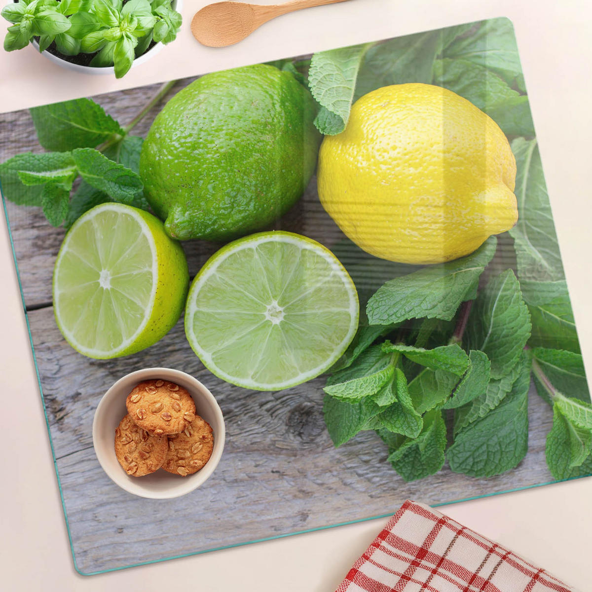 GLASPLATTE 60x52 cm Limette und Zitrone - Grün, Glas (60/0.4/52cm) - TULUP