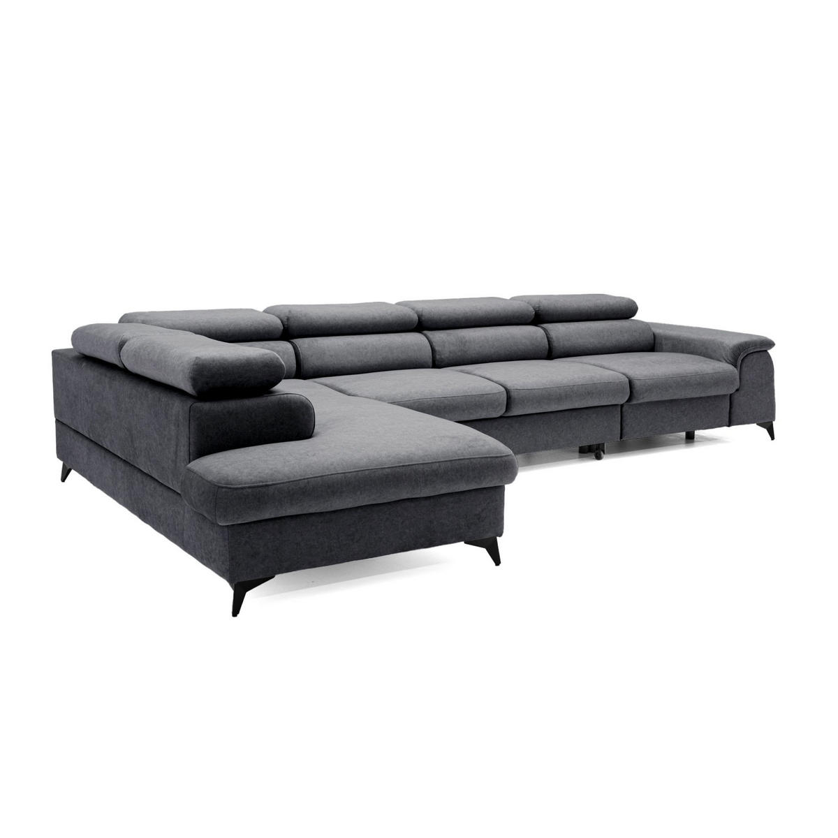 ECKSOFA PLAZA MAXI Links mit Schlaffunktion 127x195 Velours Dunkelgrau - Dunkelgrau/Schwarz, Holz/Textil (350/203cm) - Muffo