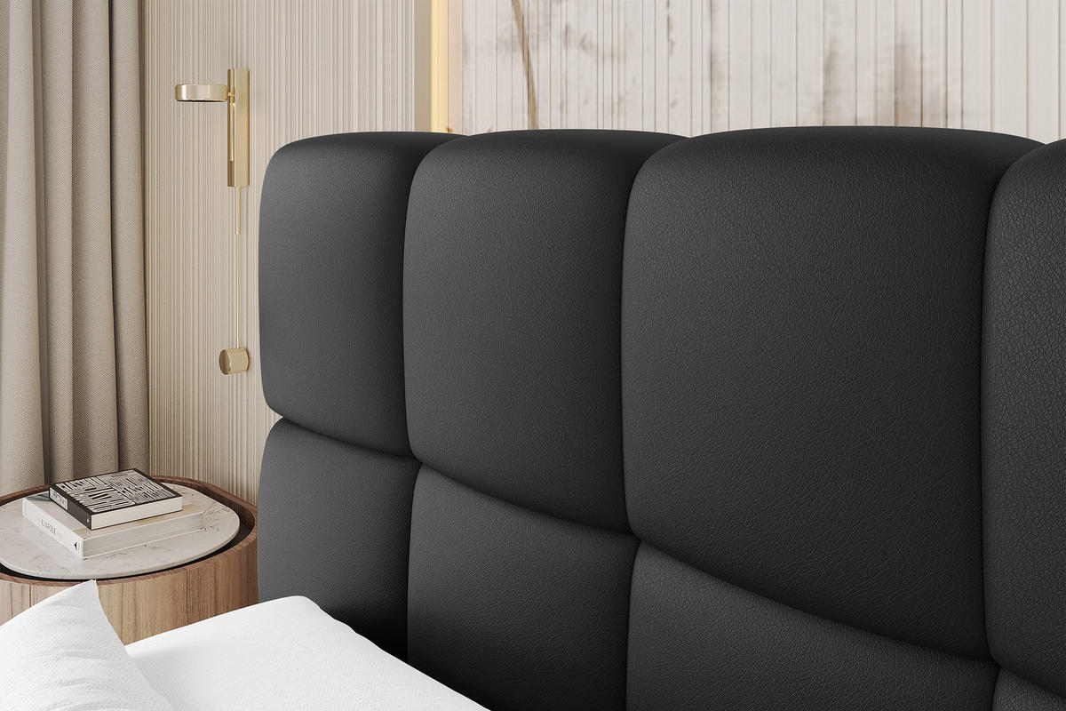 BOXBETT - AURI-H4 - 200x200 Schwarz Kunstleder - Schwarz Hochglanz, Holzwerkstoff (200/200cm) - ALTDECOR