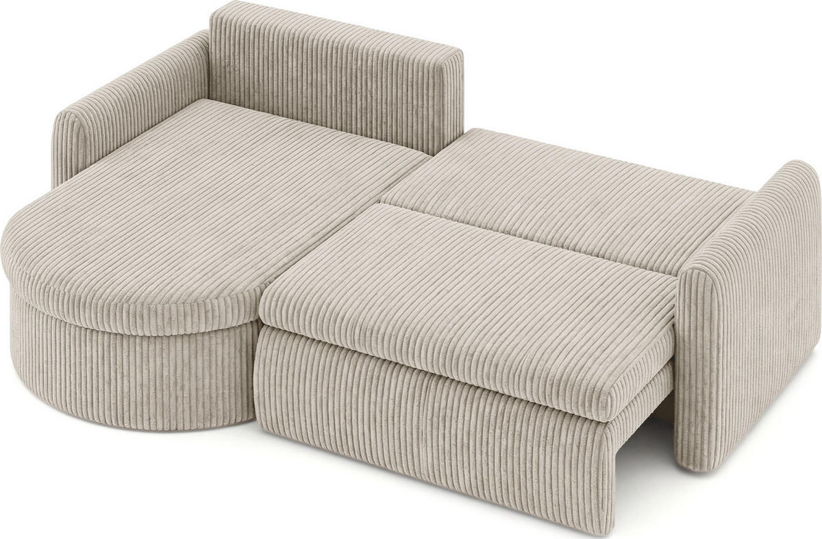 ECKSOFA Cora mit Schlaffunktion & Stauraum, Universell Rechts/Links, Creme Cord Chenille 260/82/160 cm - Creme/Schwarz, Kunststoff/Textil (250/160cm) - WFL GROUP